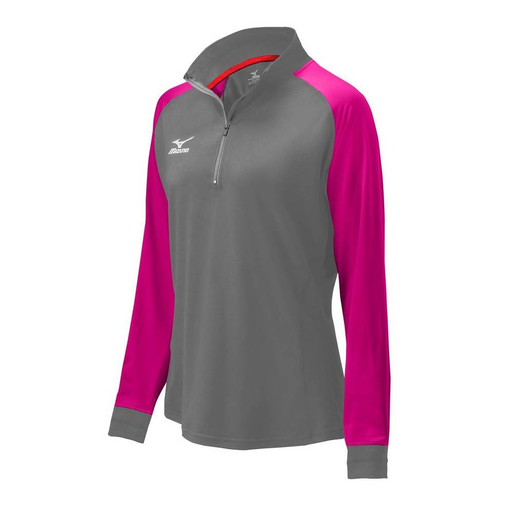 Damske Bundy Mizuno Prime 1/2 Zip Volejbalove Siva/Ruzove/Čierne Vypredaj OJGY29836